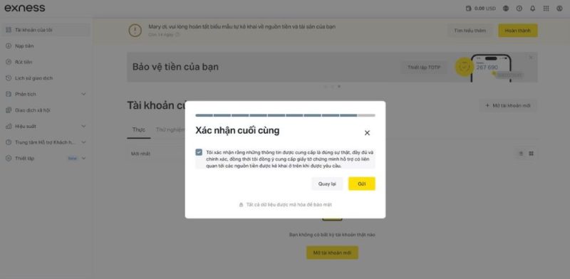 Hướng dẫn chi tiết cách xác minh nguồn tiền trên sàn Exness 4 Xác nhận