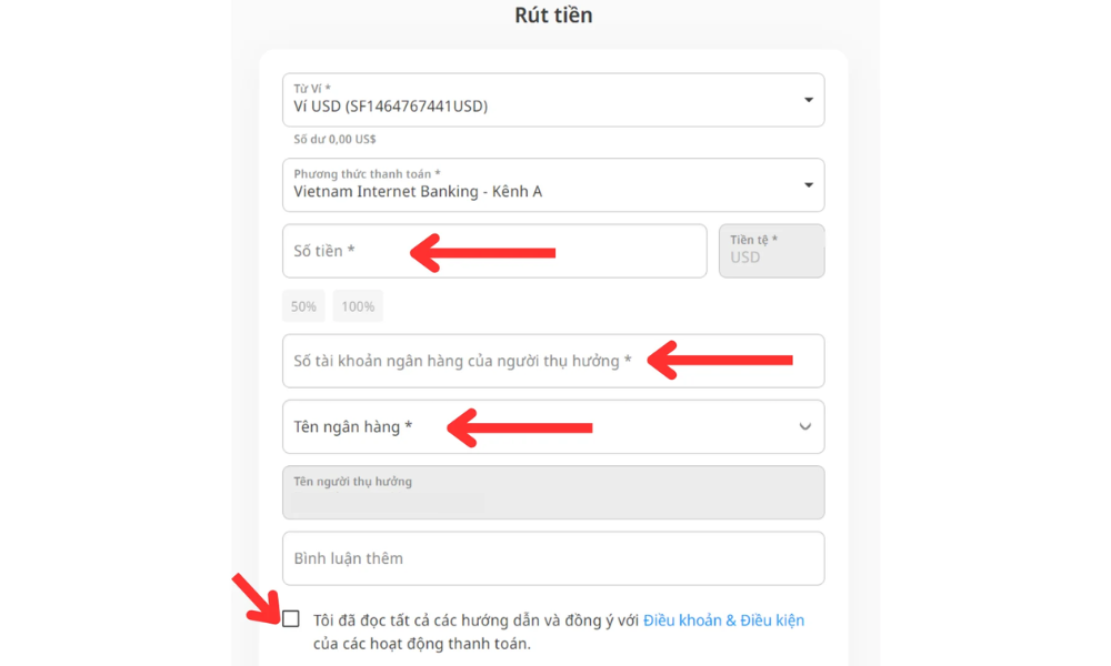 Hướng dẫn quy trình nạp tiền trên sàn Tickmill mới nhất năm 2025 6 Điền thông tin rút tiền