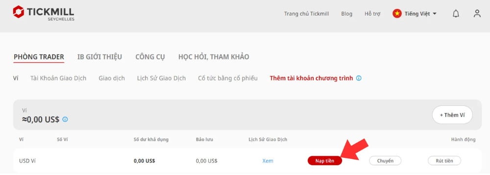 Hướng dẫn quy trình nạp tiền trên sàn Tickmill mới nhất năm 2025 2 Tiến hành nạp tiền