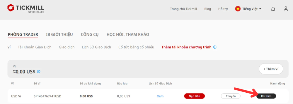 Hướng dẫn quy trình nạp tiền trên sàn Tickmill mới nhất năm 2025 5 Tiến hành rút tiền
