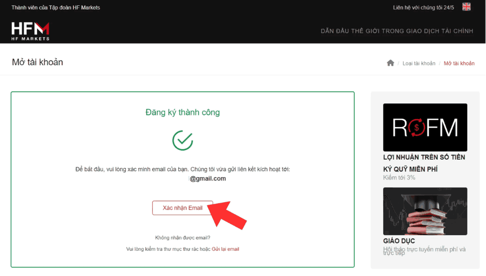 Hướng dẫn chi tiết cách mở tài khoản sàn HFM mới nhất năm 2025 5 Xác thực email