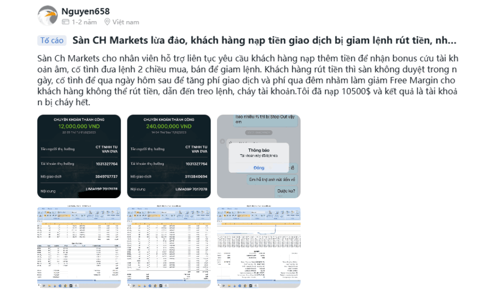 Sàn CH Markets có lừa đảo không? Đánh giá chi tiết sàn CH Markets 4 Dụ khách hàng nạp tiền và đánh cháy tài khoản