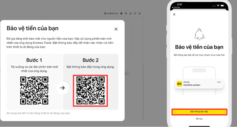 Sàn Exness cung cấp những loại bảo mật tài khoản nào cho nhà đầu tư? 6 Quét QR để bật thông báo đẩy