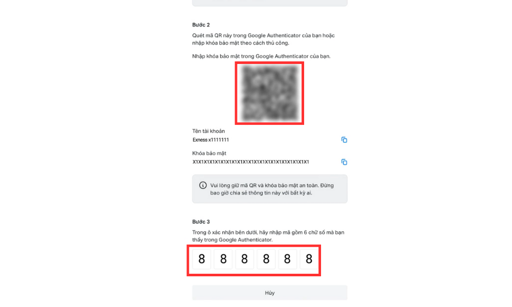 Sàn Exness cung cấp những loại bảo mật tài khoản nào cho nhà đầu tư? 4 Quét QR và nhập mã xác thực