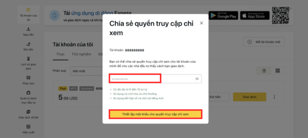 Hướng dẫn chi tiết cách thiết lập tài khoản giao dịch sàn Exness 9 Tạo mật khẩu