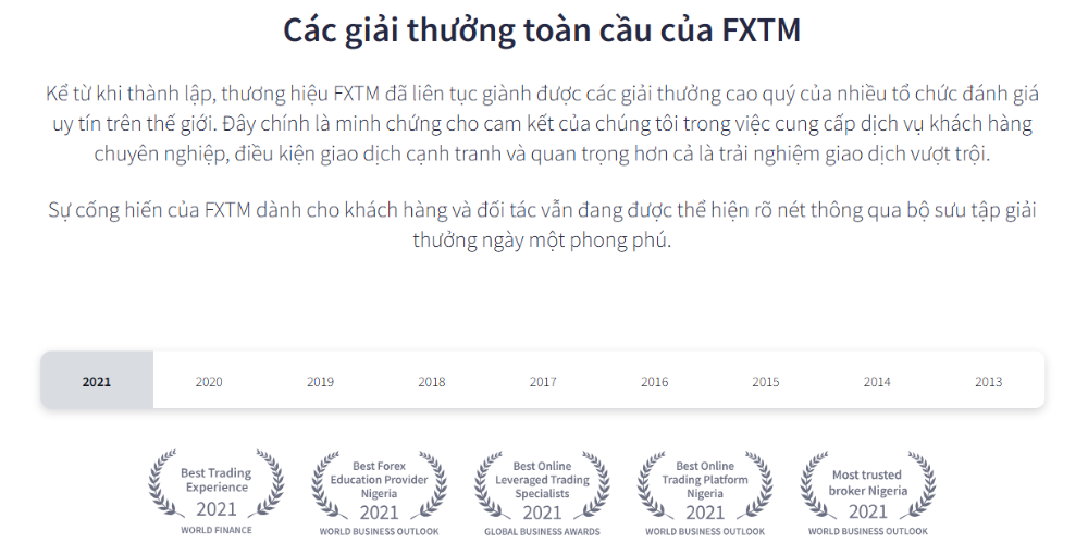 Sàn FXTM có lừa đảo không? Đánh giá ưu, nhược điểm sàn FXTM 7 các giải thưởng sàn fxtm