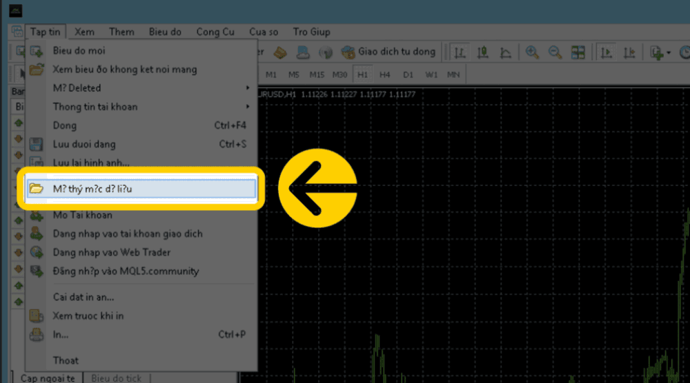 Hướng dẫn thiết lập mật khẩu và cài đặt Hệ thống Cố vấn VPS Exness 5 Mở thư mục dữ liệu