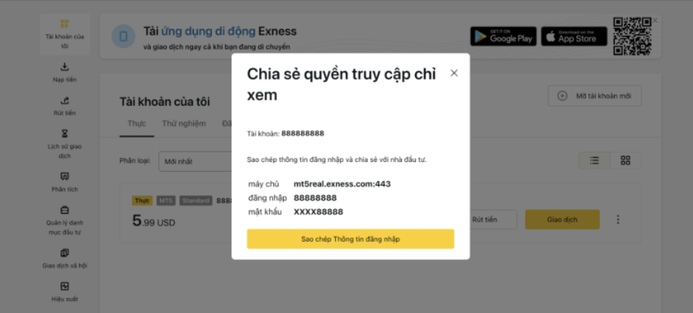 Hướng dẫn chi tiết cách thiết lập tài khoản giao dịch sàn Exness 10 Sao chép thông tin đăng nhập