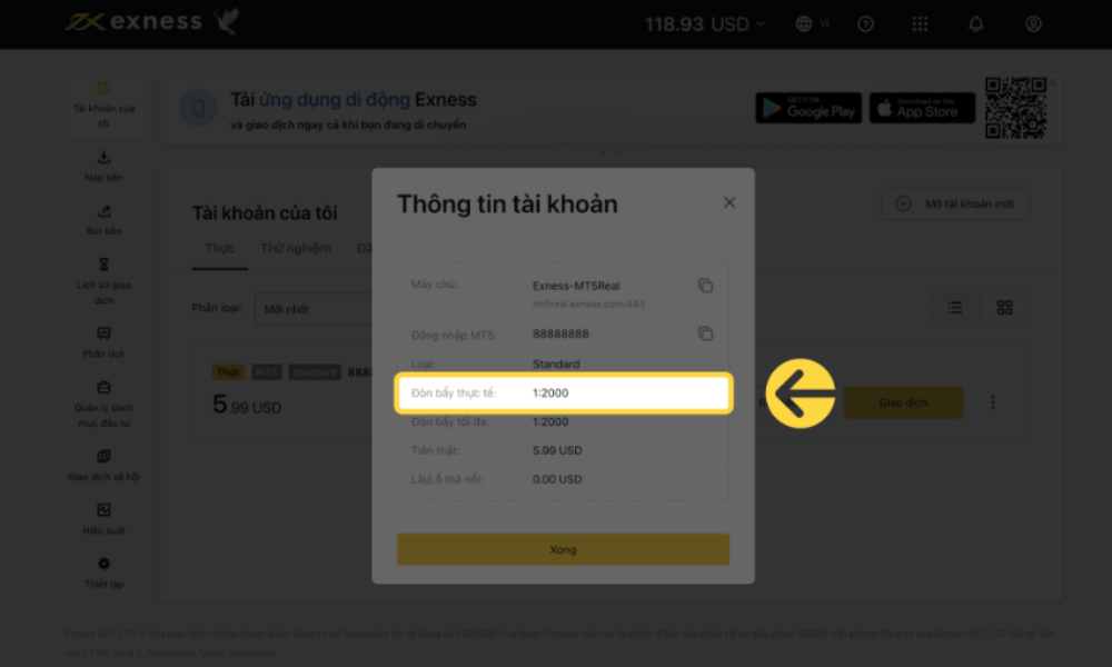 Hướng dẫn chi tiết cách thiết lập tài khoản giao dịch sàn Exness 5 kiểm tra cái đặt đòn bẩy
