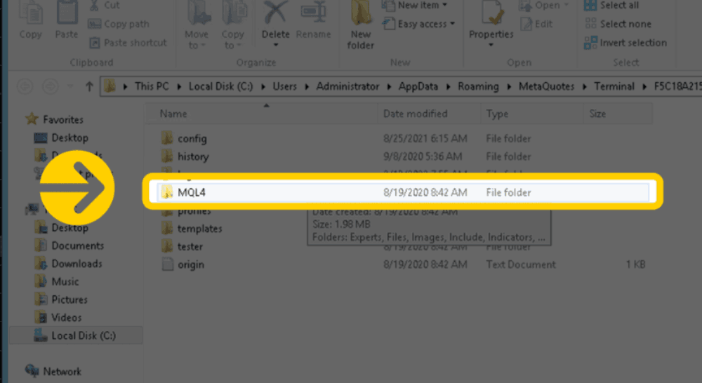 Hướng dẫn thiết lập mật khẩu và cài đặt Hệ thống Cố vấn VPS Exness 6 Thư mục "MQL4"