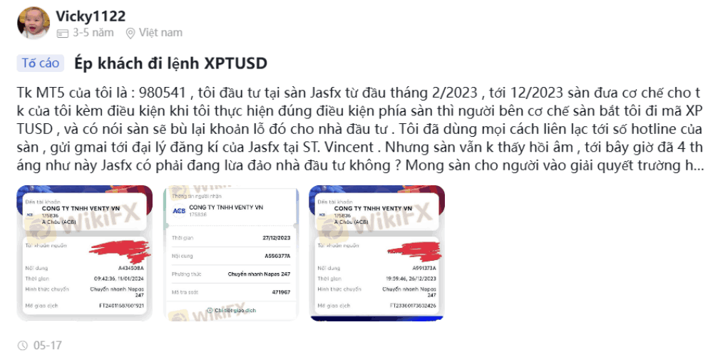 Sàn JASFX có lừa đảo hay không? Đánh giá sàn JASFX mới nhất 2025 5 Tố cáo của khách hàng bị ép đặt lệnh