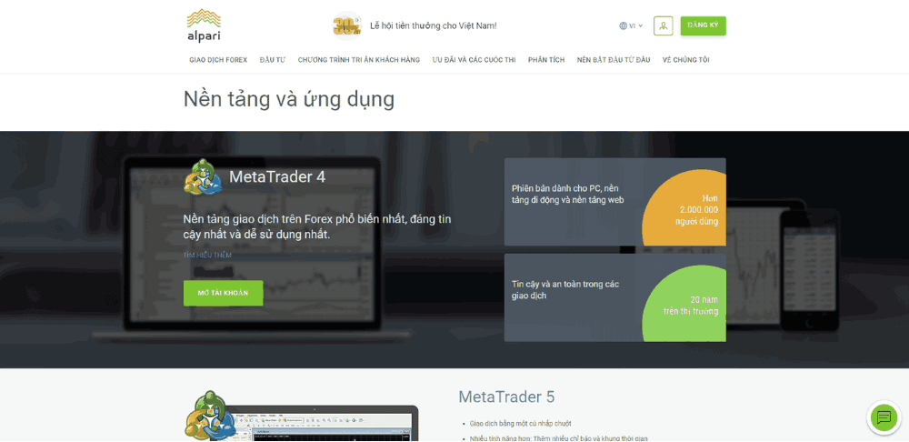 Các nền tảng giao dịch sàn Alpari