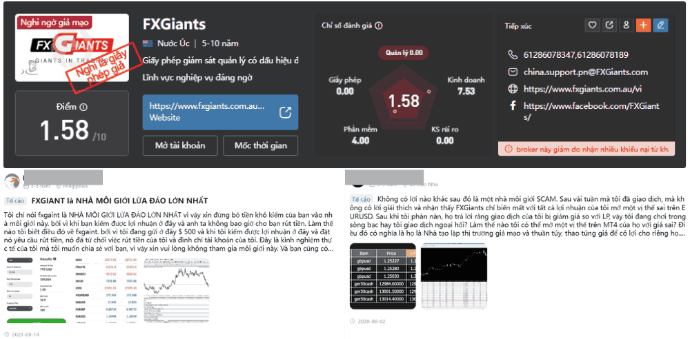 Tố cáo sàn FXGiants