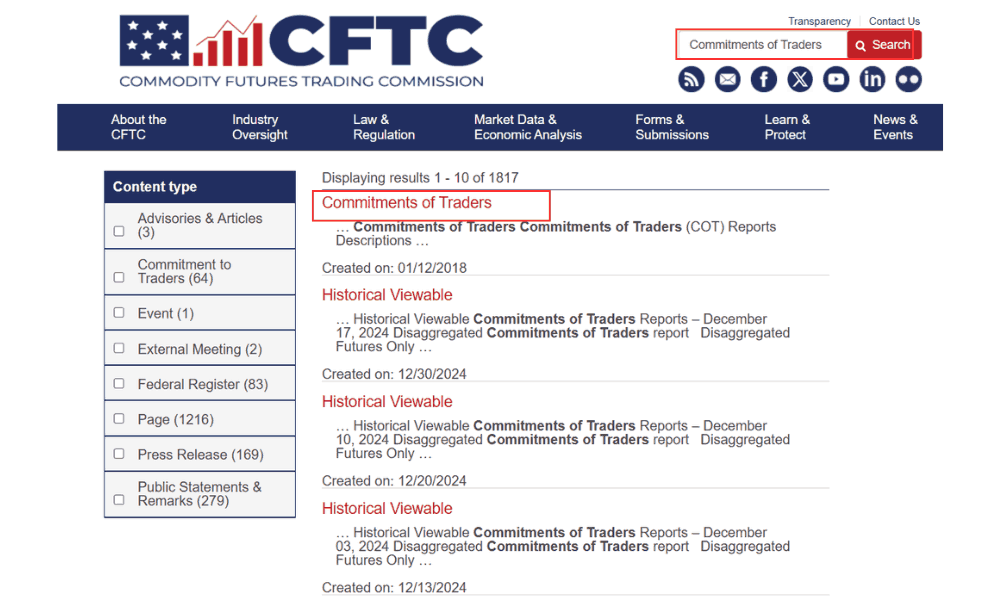 Báo cáo Commitment of Traders (COT) là gì? Cách tìm báo cáo COT 3 Website Ủy ban thương mại hàng hóa tương lai Hoa Kỳ