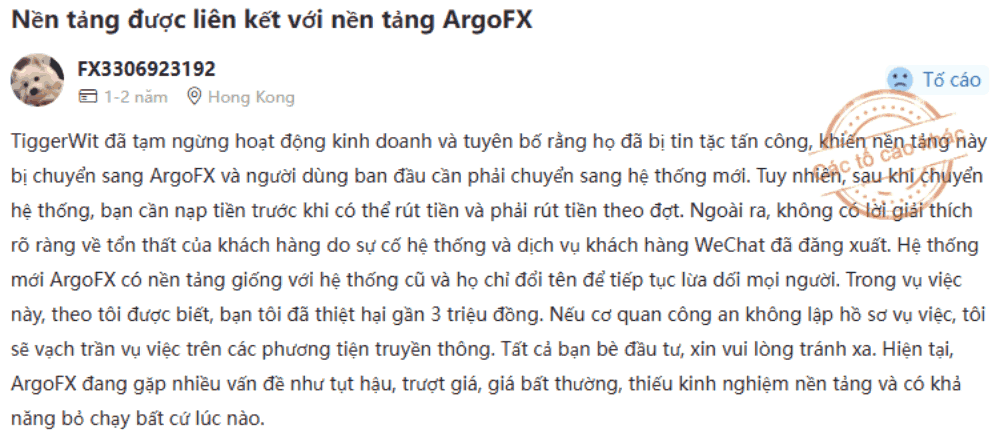 Sàn TigerWit có lừa đảo không? Đánh giá chi tiết sàn TigerWit 2025 5 Đột ngột chuyển đổi sang ArgoFX