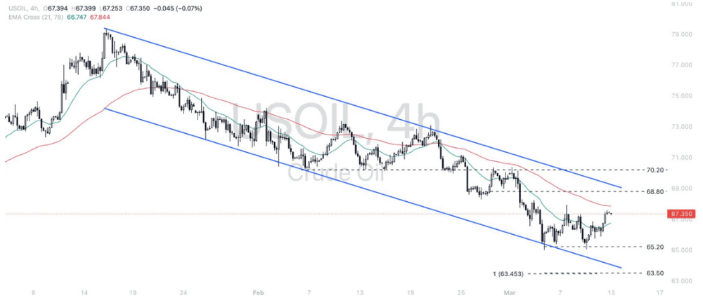 Phân tích thị trường Forex ngày 13/03/2025 9 Phân tích kỹ thuật WTI crude oil (USOIL) ngày 13/03/2025