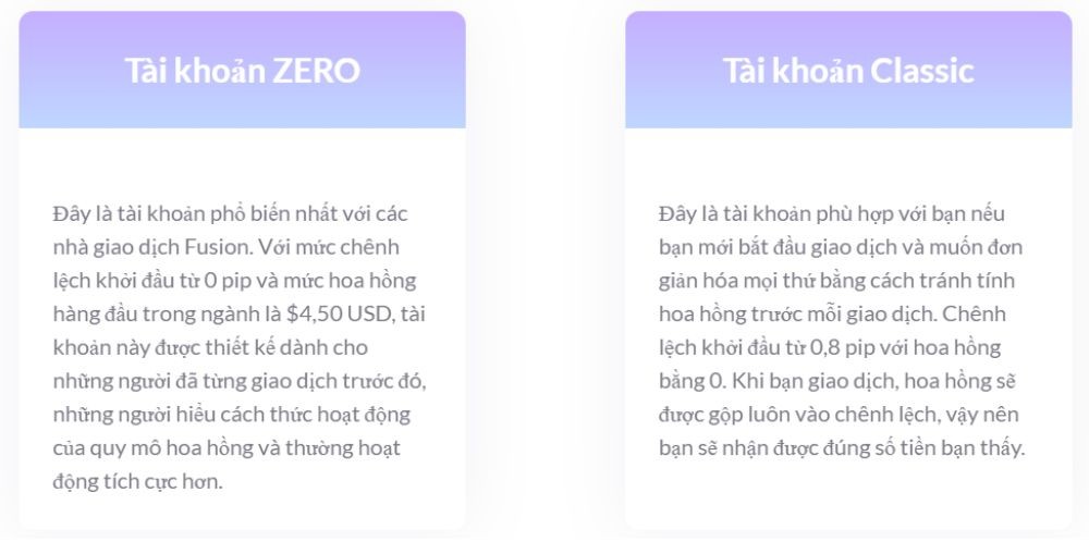 Sàn Fusion Markets có lừa đảo không? Đánh giá sàn Fusion Markets năm 2025 3 Các loại tài khoản sàn Fusion Markets