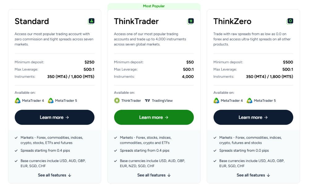 Sàn ThinkMarkets có uy tín không? Đánh giá sàn ThinkMarkets năm 2025 3 Các loại tài khoản sàn ThinkMarkets