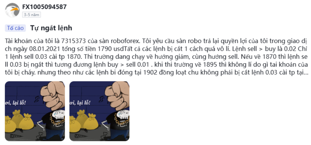 Sàn RoboForex tự động ngắt lệnh