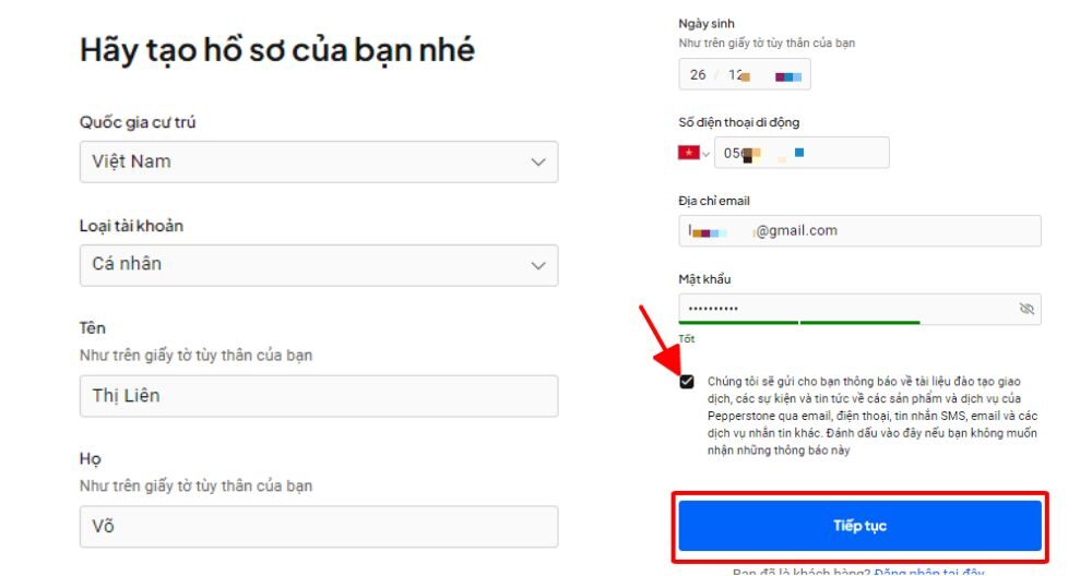 Cung cấp các thông tin cá nhân