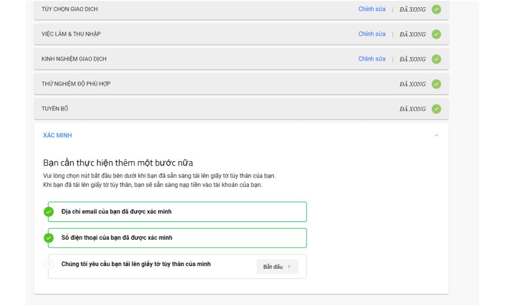 Tải các giấy tờ xác minh