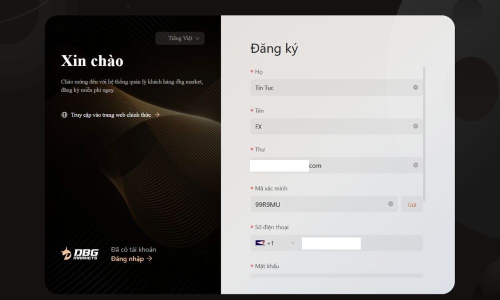 Quy trình mở tài khoản sàn DBG Markets mới nhất 2025 2 Truy cập và đăng ký tài khoản DBG Markets