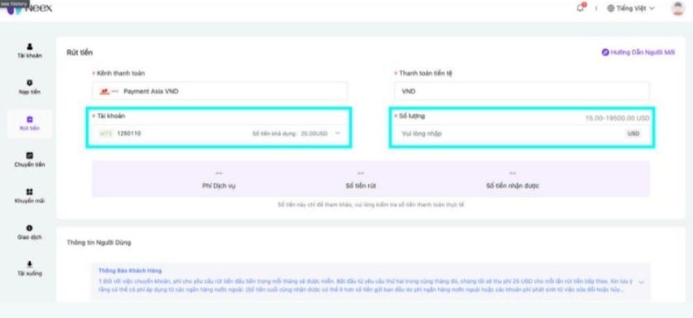 Hướng dẫn rút tiền từ sàn NEEX mới nhất năm 2025 3 Nhập thông tin rút tiền
