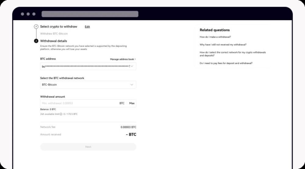 Nhập thông tin rút tiền và tiếp tục