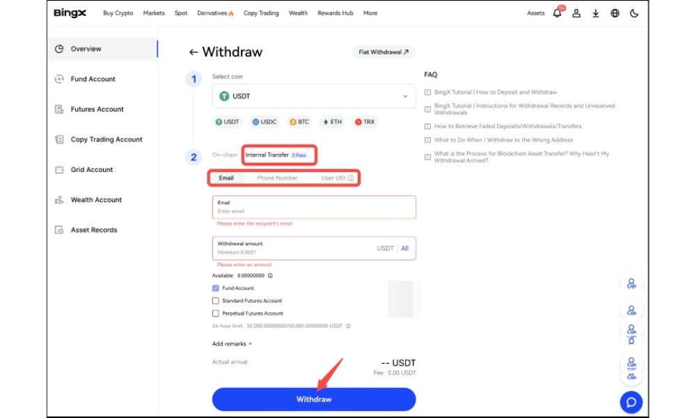Hướng dẫn rút tiền từ sàn BingX mới nhất năm 2025 4 Chuyển khoản nội bộ