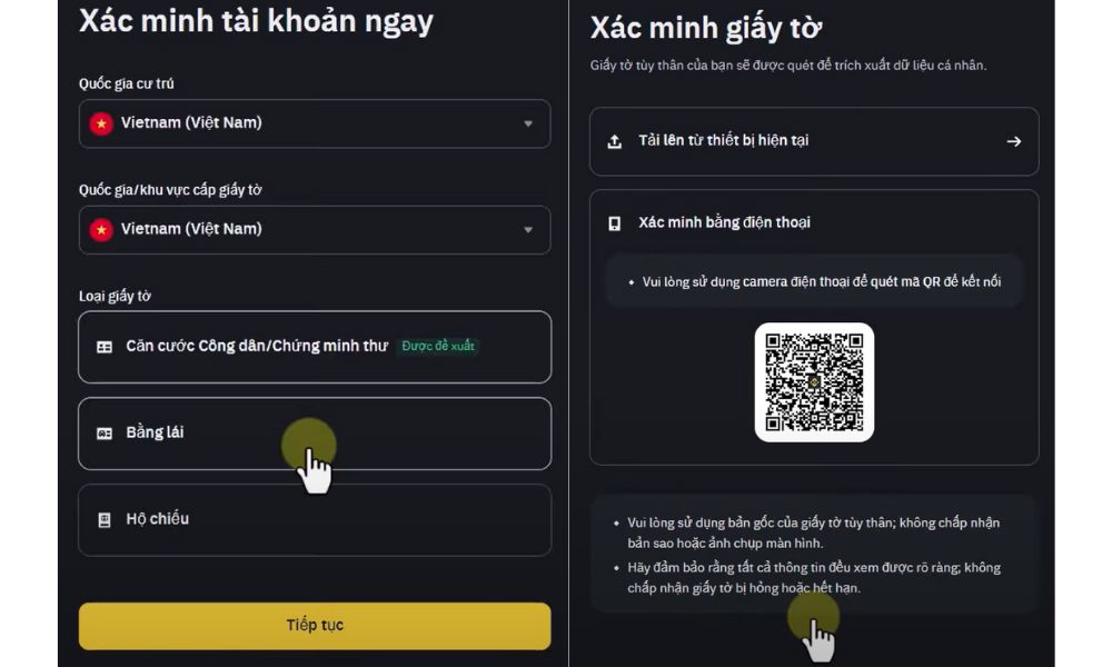 Xác minh danh tính sàn Binance