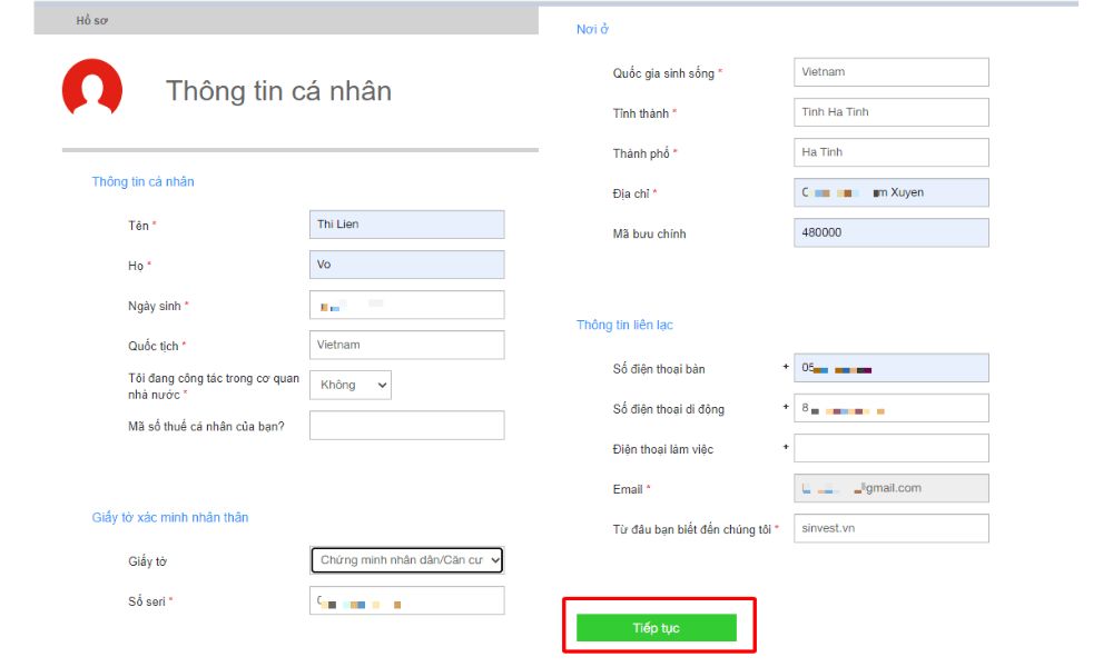 Cập nhật thông tin cá nhân