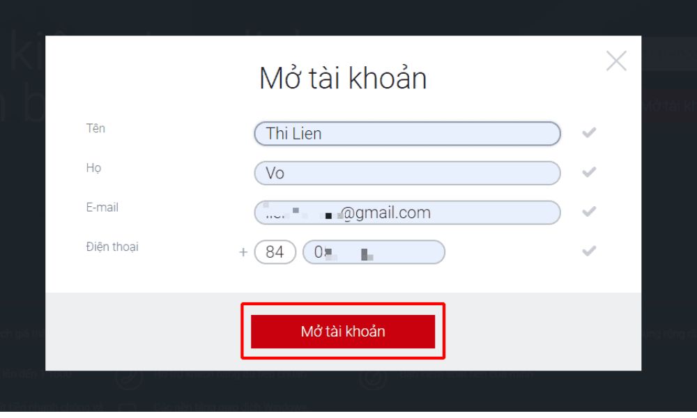 Điền thông tin cá nhân