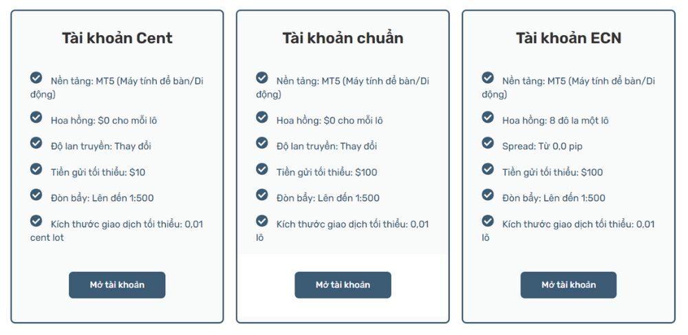 Sàn Long Asia có uy tín không? Đánh giá chi tiết sàn 2025 3 các loại tài khoản tại sàn long asia