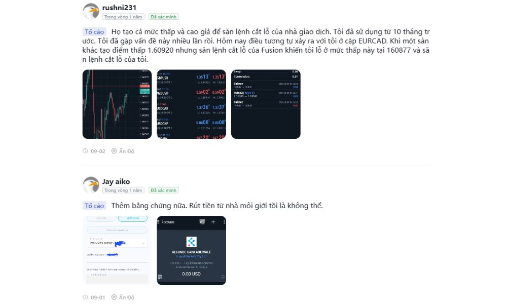 đánh giá tiêu cực từ trader