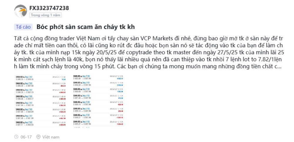 dấu hiệu scam của sàn vcp markets