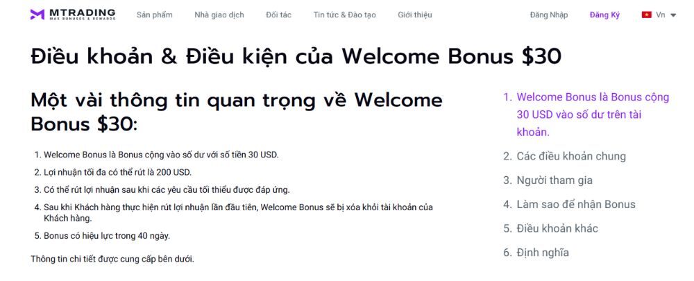 giới thiệu điều khoản của chương trình