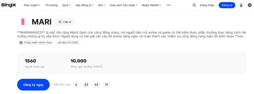 Sự kiện BingX niêm yết Marimaniacs