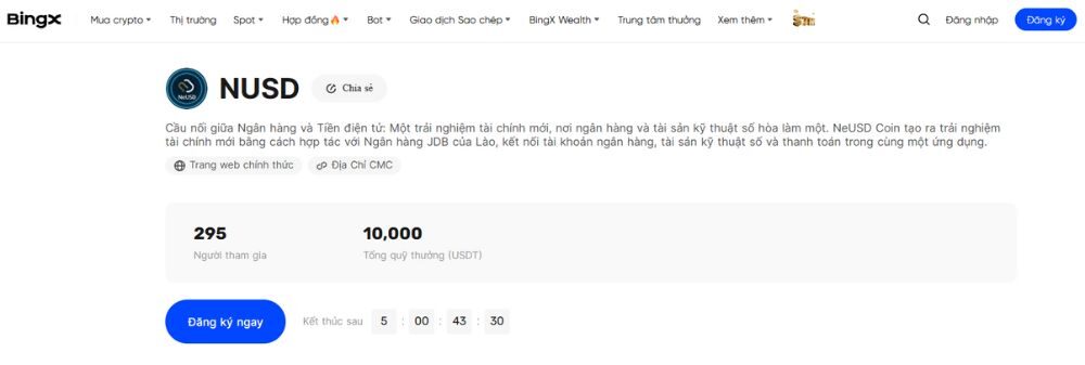 Sự kiện BingX niêm yết NeUSD